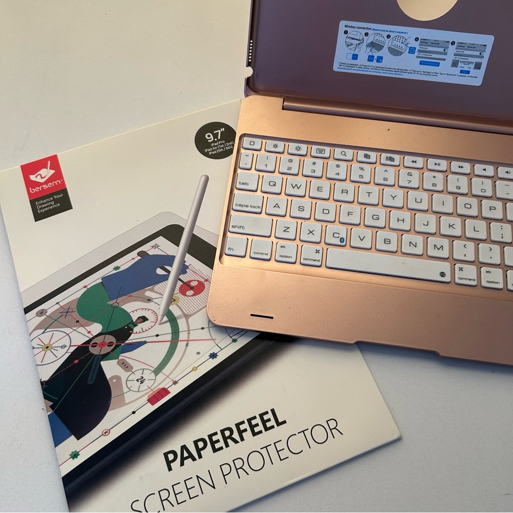 iPad Pink Plastic Case with Keyboard and Bersen 9.7” Paperfeel Screen Protector